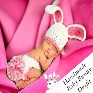 NWT Handmade 'Deep Magic' Crochet Cotton Baby Bunny Outfit Size: 0-6 Months